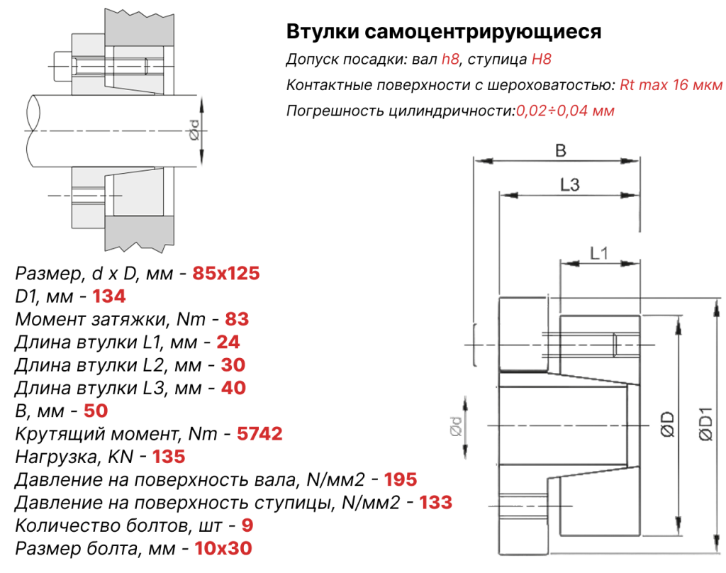 Чертеж втулка зажимная ВК16 85х125 Чертеж втулка зажимная ВК16 85х125